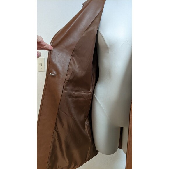 With The Girls By Avec Les Filles Brown Faux Leather Vegan Trench Coat Size M - Picture 10 of 13